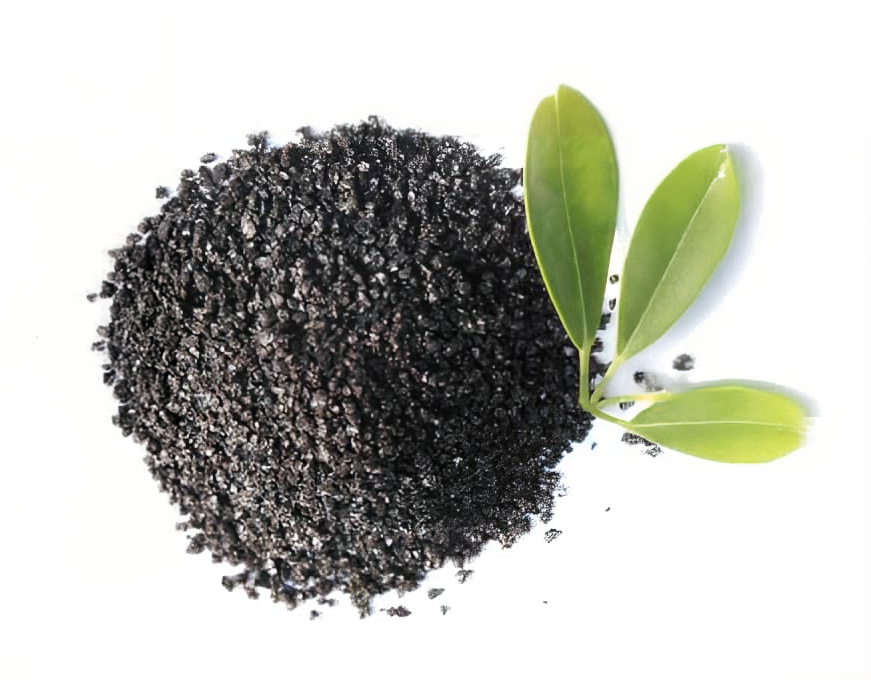Fulvic acid granules with a green leaf