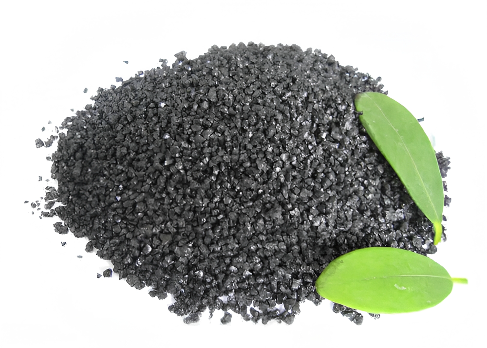 Humic granules with a green leaf