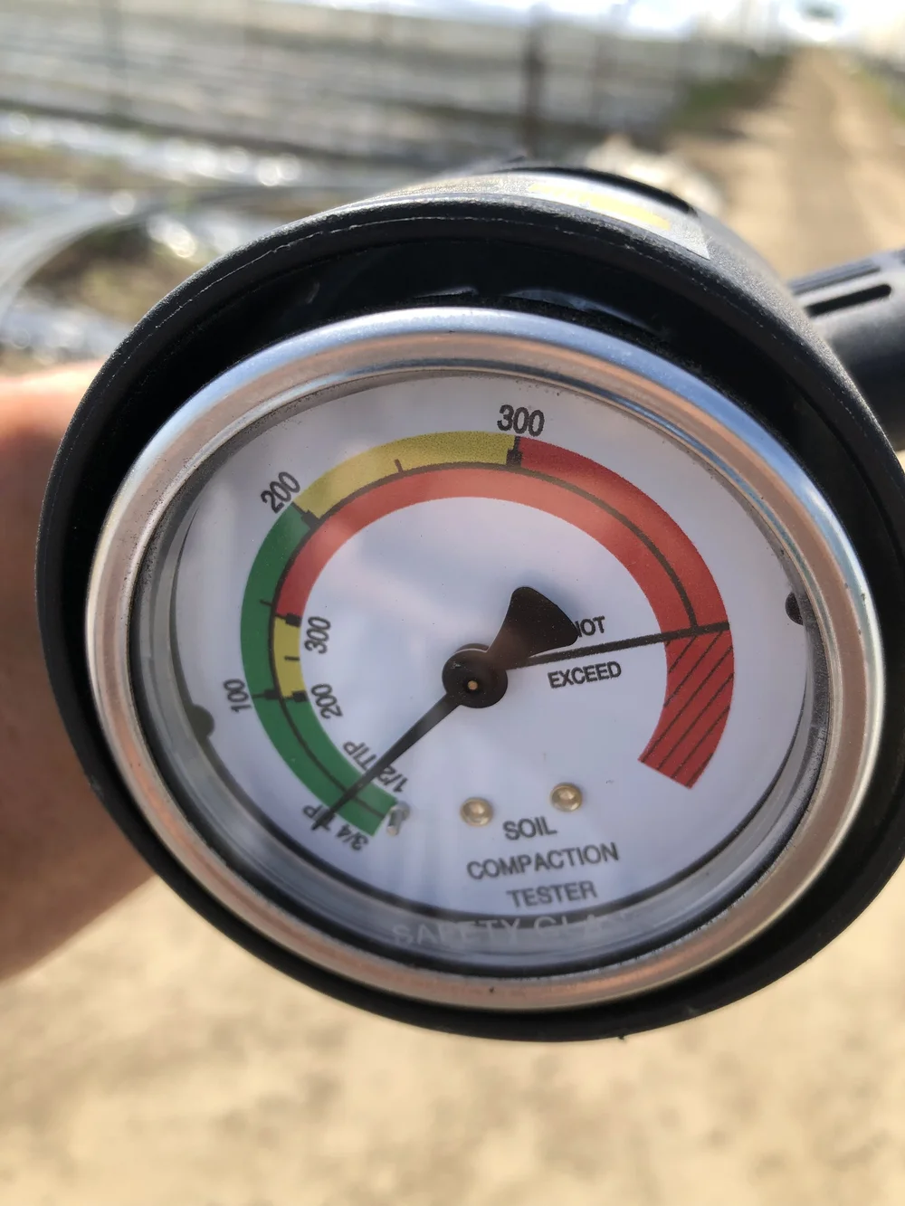 Penetrometer gauge measuring soil pressure